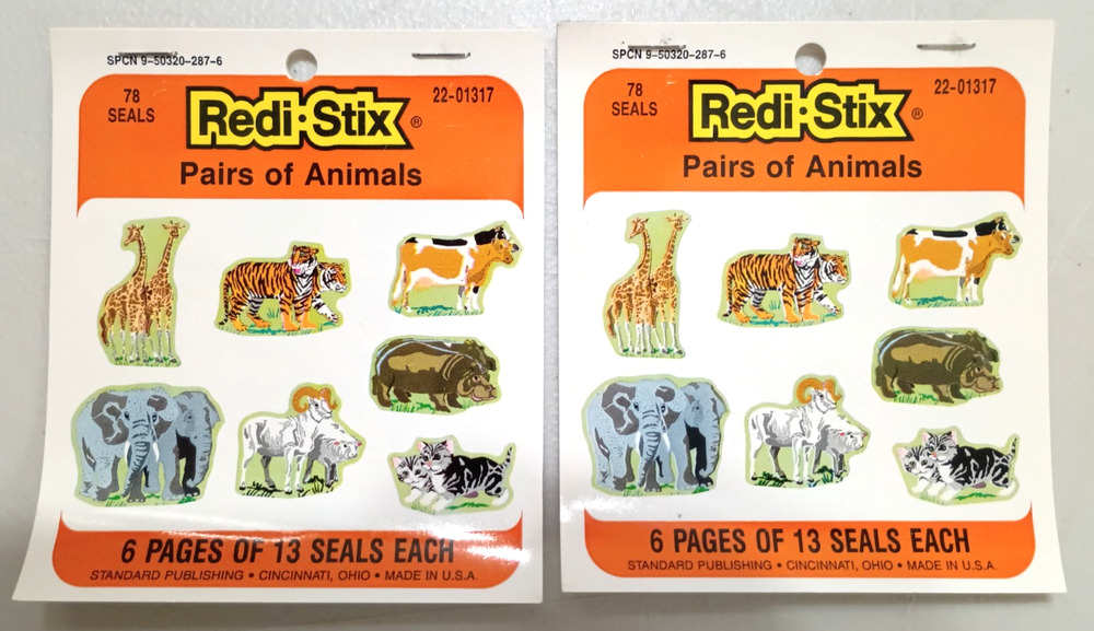 VTG 2 Packs Redi-Stix Pairs of Animals Seals Stickers USA Collector School Set